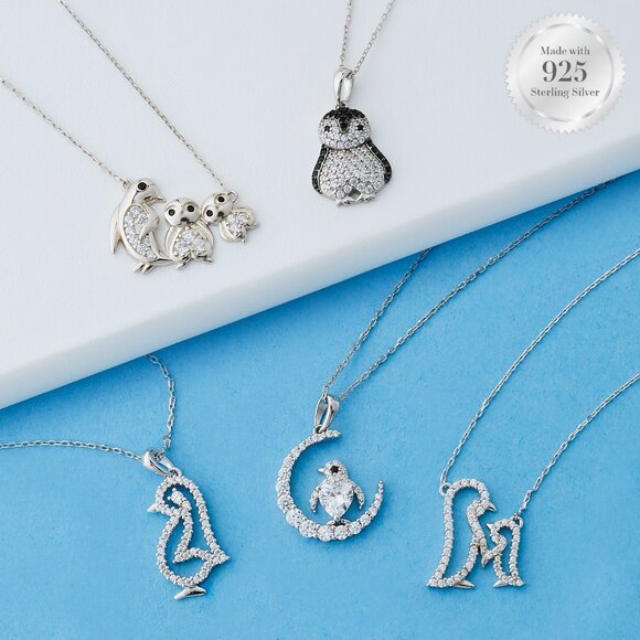 Penguin and Baby Necklace - 925 Sterling Silver Charmed Aroma Penguin Collection - Picture 2 of 3